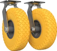 2 x Lenkrolle mit PolyurethanRad Ø 260 mm 3.00-4 Kugellager Transportrolle PANNENSICHER, gelb/grau