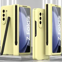 Pouzdro pro Samsung Galaxy Z Fold 5, tvrdé PC s ochranou závěsu a držákem na pero, s ochrannou fólií na displej Žluť