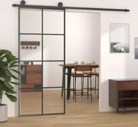 Schiebetür Schwarz 90x205 cm ESG Glas und Aluminium , Haustüren Design 2024