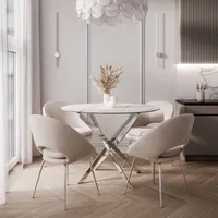 Runder Tisch BEIRA II, 90 cm, Platte aus Keramik Chrom / Calacatta ohne Stühle