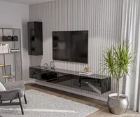 Wohnwand Set, TV-Lowboard 270 cm und Seitenschrank Hängeschrank, Schwarz Hochglanz Modern Design, Hängend Wohnzimmer-Set