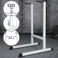 Physionics® Dip Station - bis 120kg, 103/67/123cm, Freistehend, Bizeps, Trizeps, Bauch- und Rückentraining, Gepolsterte Griffe, aus Metall, Weiß - Dipstangen, Dip Barren, Dipständer, Dip-Station