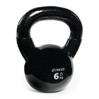 TREXO Kettlebell 6 kg litina s vinylovým potahem pro všestranné cvičení doma a v posilovně činka profesionální černá závaží míč VKB06