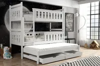 Etagenbett KIMI Hochbett Stockbett Ausziehbett für 3 Kinder 90x200 weiß inkl. Matratzen Bett aus Massivholz Kiefernholz Lattenrost und Rausfallschutz