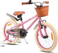 HILAND Ins Star 18 Zoll Kinderfahrrad für Mädchen Jungen 5 6 7 8 9 Jahre mit Stützräder, Korb, Handbremse und Rücktrittbremse, Rosa