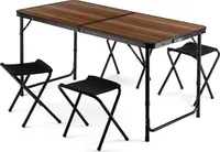 Outtec® kempingový stůl se 4 židlemi - 120 x 60 cm - výškově nastavitelný malý stůl, skládací stůl, balkónový stůl, stůl - pro kempování, balkón, zahradu, pláž