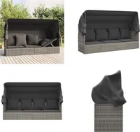 vidaXL Outdoor Loungebett mit Dach und Kissen Grau Poly Rattan - Outdoor Loungebett - Outdoor Loungebetten - Gartenmöbel - Terrassenmöbel