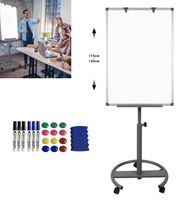 ACXIN 90 x 60cm Profi Flipchart mit Rollenfuß, Whiteboard, Mobiles Board mit 2 Silbernen Flipchart-Haken, 1 magnetischem Radierer, 6 Markern und 12 Magneten