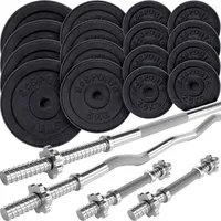 ScSPORTS® Hantelset - 121 kg, inkl. 2 Kurzhanteln, Langhantel, Curlstange, 30mm, Hantelscheiben (6x10kg, 4x5kg, 8x2,5kg), Gusseisen - Gewichtsset, Hantel Set, Gewichte, Zuhause, Fitness
