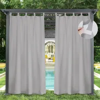Vorhang Wasserdicht Blickdicht Gardine Sonnenschutz Outdoor Verdunkelungsvorhnge mit Schlaufen fr Terrasse Balkon Garten Hof, 132x241cm, Hellgrau