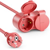 deleyCON 25m Outdoor Verlängerungskabel - Extrem Witterungsbeständiges IP44 Gummi-Kabel für dauerhaften Einsatz im Außenbereich - Schutzkontakt Stecker Typ F (CEE 7/4) auf 2x Buchse (CEE 7/3) Rot