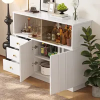 Küchenschrank, Sideboard mit Glastüren, Aufbewahrungsschrank, Buffetschrank für Küche, Esszimmer und Wohnzimmer, Weiße Schränke, Rauchigen Glastüren,