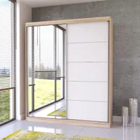 Schwebetürenschrank Kleiderschrank Schrank 183 cm Sonoma/Weiss mit Spiegel Bella 03