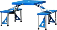 CASARIA® Klapptisch mit Stühlen Wetterfest Klappbar ABS Campingtisch-Set Gartentisch Esstisch Falttisch Klappbänke Biertischgarnitur 4 Personen Blau