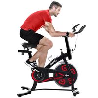 Merax Heimtrainer Fahrrad Indoor Cycle Ergometer Speedbike Spinning Bike, Indoor-Sport-Fahrrad mit LCD-Konsole, Fitnessgeräte, bequemes Sitzkissen für Cardio-Training, belastbar bis 100kg (Schwarz-Rot)