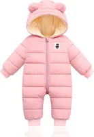 Baby Winter Overall mit Kapuze, Strampler Schneeanzug Jungen Mädchen Langarm Jumpsuit Warm Outfits Geschenk(Rosa,90cm)