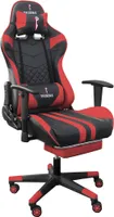 Stuhl im Racing Design in Lederoptik Bürostuhl mit flexiblen Armlehnen ergonomischer Schreibtischstuhl mit verstellbarem Rückenstützkissen, Nackenkissen und Fußstütze,Farbe:Schwarz / Rot