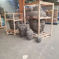 Buddha Kopf Head Figur Gartenfigur Steinfigur Lavastein Skulptur Bali Garten 55 cm