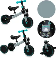MoMi LORIS Kinder Laufrad 4in1 - Dreirad mit Pedalen, Sattelverstellung, Rutschfeste Griffe, Grau-Blau