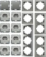 DELPHI Starter-Kit, 16-tlg 'PRO', Silber 8x Steckdose, 2x Schalter, Klemmanschluß