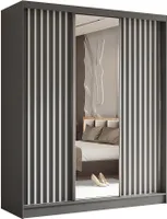 BEAUTYSOFA Schrank mit Lamellen HELIX 180cm - Kleiderschrank im modernes Stil Garderobe mit Schwebetüren & Spiegel (Graphit + Weiß)