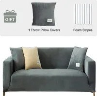 Samt Sofabezug 1 Sitzer- Weich Stretch Couchbezug rutschfester Sofaschutz Sofahusse Plüsch Sofa Schonbezüge mit 1 Kissenbezug für Wohnzimmer,Hellgrau,1-Sitzer