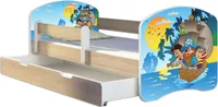 ACMA Jugendbett Kinderbett Junior-Bett Komplett-Set mit Matratze Lattenrost und Rausfallschutz Sonoma 21 Piraten 160x80 + Bettkasten