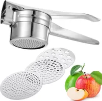 Edelstahl Kartoffelpresse Spätzlepresse 3 Locheinsätze, Spätzlepresse Edelstahl (Silber)