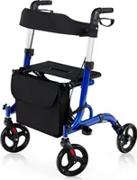 Rollator składany, lekki, do 150 kg, pomoc w chodzeniu z 6-stopniową regulacją wysokości, wózek inwalidzki z uchwytem na laskę i torbą, aluminium (niebieski)