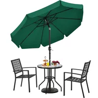 Yaheetech Sonnenschirm mit Volant Φ267,5cm Kippbarer Gartenschirm UV-schutz Kurbelschirm Stabile 8 Rippen Sonnenschutz Knickbar Marktschirm Dunkelgrün