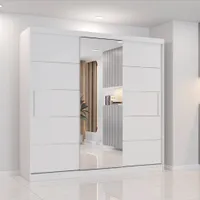 Schwebetürenschrank Kleiderschrank Schrank Schlafzimmer  233 cm Weiß/Weiß mit Spiegel  - Astra