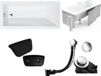 Badewanne Rechteck Set 5in1 160x70 mit Premium Ablaufgarnitur und Füßen GRATIS + Verkleidung (Styropor) + Kopfstütze in Schwarz | BADLAND MODERN