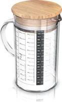Arendo - 1l Messbecher aus Glas - 1 Liter Messkrug Glas Krug – Borosilikatglas – präzise Skala – hitzebeständig – Mikrowellen geeignet – Glasbehälter mit Bambusdeckel - Silikondichtung