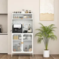 COSTWAY Küchenschrank, Küchenbuffet mit Steckbrett & verstellbarem Regal, Vorratsschrank mit 8 Haken & 1 Hängekorb Buffetschrank für Wohnzimmer Büro