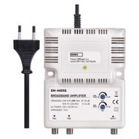 EMOS Breitband-Verstärker 25 dB (Frequenzbereich 47–230, 470–698 MHz) für DVB-T2, Kabelfernsehen, Antennen, 1 Eingang, 2 Ausgänge, J0400