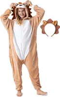 Flauschiges Löwen-Kostüm für Erwachsene mit Haarreif | Karneval Kostüm Onesie für Damen, Herren | Körpergröße 150-160cm