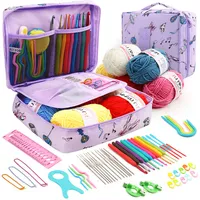 Häkelnadel Set, Ergonomisch Häckelnadelnset 59 Stück Häkelset für Anfänger, Soft Gummi Comfort Grip Crochet Set Beinhaltet tragbaren Tasche（Violett）