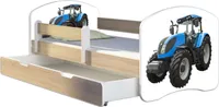 ACMA Jugendbett Kinderbett Junior-Bett Komplett-Set mit Matratze Lattenrost und Rausfallschutz Sonoma 42 Traktor 160x80 + Bettkasten