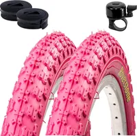 2 x Roverstone 20" Fahrradreifen Fahrradmantel rosa 54-406 (20 x 2,125) + 2 Schläuche AV inkl. Fahrradklingel