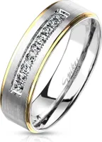 Damen Ring Edelstahl Zirkonia Kristalle Farbrand Herren Bandring Autiga® silber-gold 49 - Ø 15,70 mm