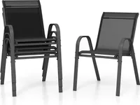 COSTWAY sada 4 stohovatelných zahradních židlí, balkonové židle, židle na terasu, stohovatelné židle s područkami do 150 kg 56x70x84 cm černá