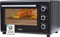 ICQN 50L Minibackofen mit Umluft, 1800 W, Drehspieß, Innenbeleuchtung, Pizzaofen, 60 Min Timer, inkl. Backblech Set, Mini-Ofen