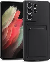 Etui na telefon komórkowy Samsung Galaxy S21 Ultra silikonowe etui ochronne z kieszenią na kartę Slim Wallet Case, czarne