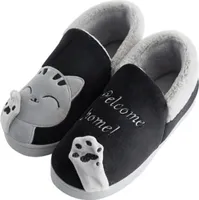 ASKSA Damen Herren Pluesch Baumwolle Hausschuhe Damen Herren Winter Warme Gefuettert weiche Pantoffeln mit Cartoon Katze rutschfeste Slippers Hause Indoor, Schwarz, Groesse: 42-43