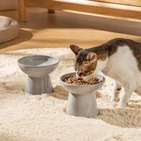 2-tlg Fressnapf aus Steingut, erhöhter Futternapf für Haustiere, Hundenäpfe, Katzen-Futternäpfe, grau