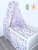 Primawela-Baby Bettwäsche Set- 5 teiliges Set mit Vollstoff Himmel Bettset Nestchen - 10.Flowers