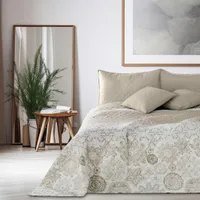 Tagesdecke Bettüberwurf mit Steppung Blumenmuster 170 x 270 cm - weiß-beige
