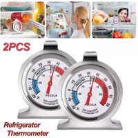 2x Refrigerator Thermometer Stainless Steel Kitchen Thermometer, Kühlschrankthermometer Large Dial with Red Display, Temperature Meter for Refrigerators