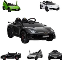 Pojazd dla dzieci - samochód elektryczny "Lamborghini Aventador SVJ" - licencjonowany - 12V7AH, 2 silniki - pilot 2,4 GHz, MP3, skórzane siedzenie + EVA + lakierowany - czarny