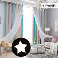 Vorhang Blickdicht Verdunkelungsvorhänge Sterne Gardinen Doppelschicht Sternenvorhänge mit Voile Vorhänge für Mädchen Schlafzimmer Wohnzimmer Kinderzimmer，Rosa,132*210cm